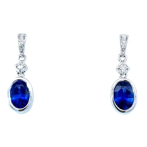14kw Diamond and Sapphire Bezel Set Dangle Earrings Charles Frederick Jewelers Chelmsford, MA
