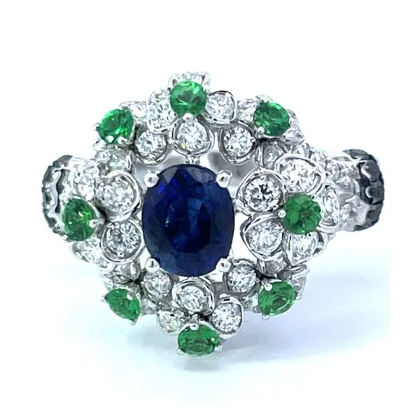14KW Sapphire, Green Garnet, Black & White Diamond Ring Charles Frederick Jewelers Chelmsford, MA