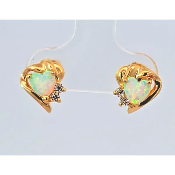 Estate- 14K Yellow Gold Opal And Diamond Earrings 1.4 Grams Charles Frederick Jewelers Chelmsford, MA