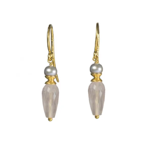 Joyla Rose Quartz and Grey Pearl 24k Vermeil Earrings