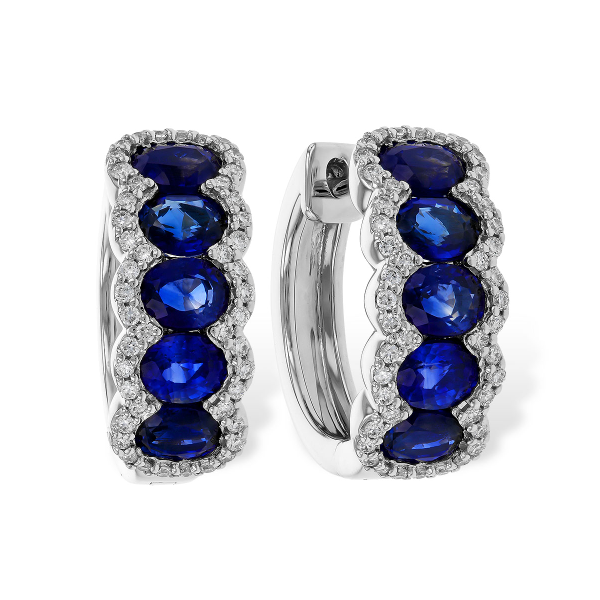 14KW 2.32tw Oval Sapphire and Diamond Hoop Earrings Image 2 Charles Frederick Jewelers Chelmsford, MA