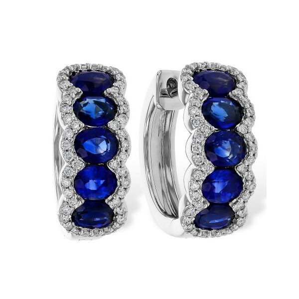 14KW 2.32tw Oval Sapphire and Diamond Hoop Earrings Charles Frederick Jewelers Chelmsford, MA