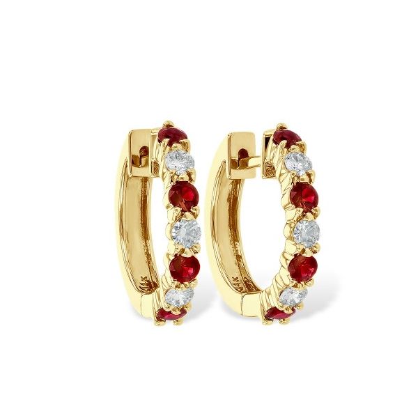 14KY Ruby & Diamond Hoop Earrings R- .64ctw 1.05ctw Charles Frederick Jewelers Chelmsford, MA
