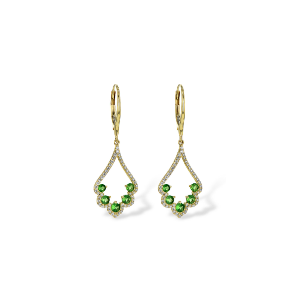 14KY 0.64ct Green Garnet and 0.34ct Diamond Lever Back Earrings Charles Frederick Jewelers Chelmsford, MA