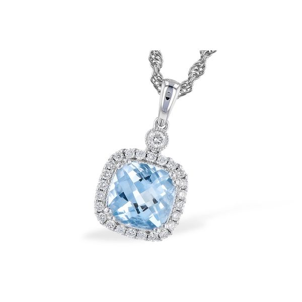 14KW Aquamarine & Diamond Pendant Charles Frederick Jewelers Chelmsford, MA