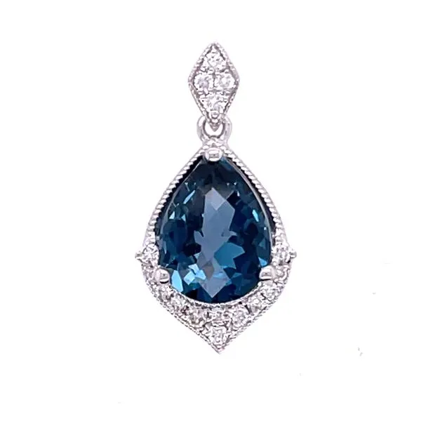 14KW Blue Topaz & Diamond Pendant Charles Frederick Jewelers Chelmsford, MA
