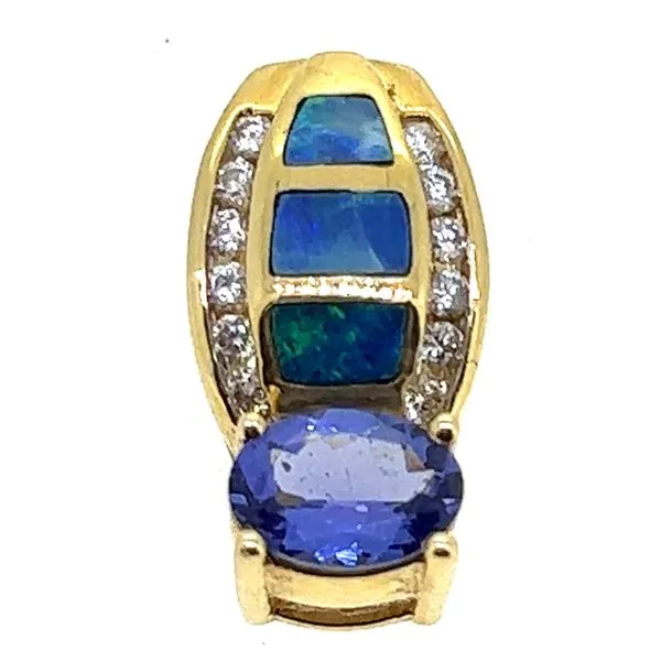 14KY 7x5mm Tanzanite, Black Opal And Diamond Pendant Charles Frederick Jewelers Chelmsford, MA
