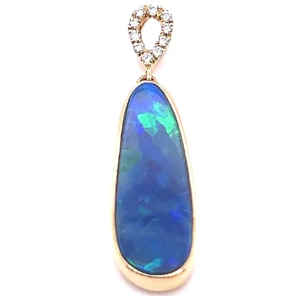 14KY 3.42ct Black Opan And .06ctw Diamond Pendant