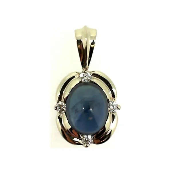 14KW 2.35ct Cabochon Sapphire with .10ctw diamond Pendant Charles Frederick Jewelers Chelmsford, MA