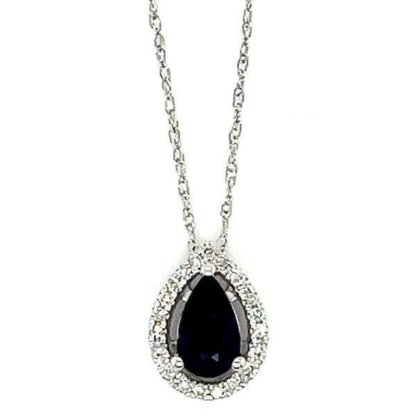 14KW Pear Shaped Sapphire And .11ctw Diamond Pendant Charles Frederick Jewelers Chelmsford, MA
