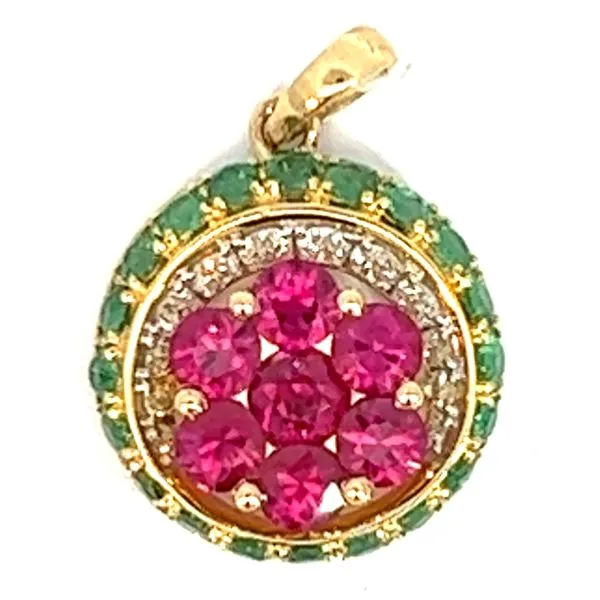18KY Ruby, Emerald And Diamond Pendant Charles Frederick Jewelers Chelmsford, MA