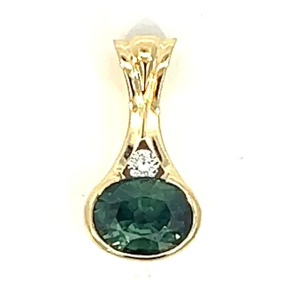 14KY 1.92ct Teal Sapphire And .05ct Diamond Pendant Charles Frederick Jewelers Chelmsford, MA