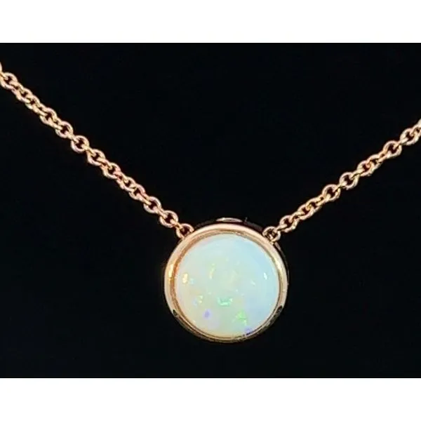 18KR .75ct Fire Filled Opal And .06ctw Diamond Pendant Charles Frederick Jewelers Chelmsford, MA