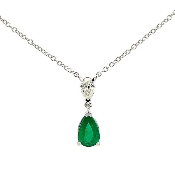 14KW .78ct Vivid Green Pear Shaped Emerald And .24ctw Diamond Pendant Charles Frederick Jewelers Chelmsford, MA