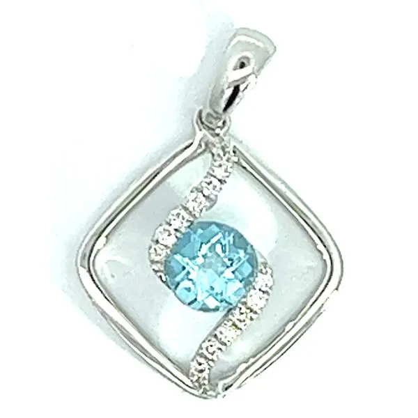 14KW .58ct Blue Topaz And .07ctw Diamond Pendant Charles Frederick Jewelers Chelmsford, MA