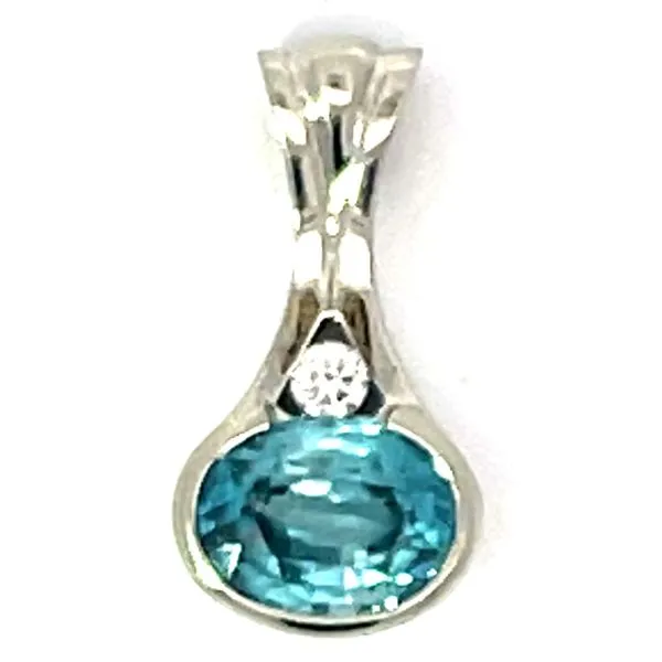 14KW 2.04ct Blue Zircon & .05ct Diamond Pendant Charles Frederick Jewelers Chelmsford, MA
