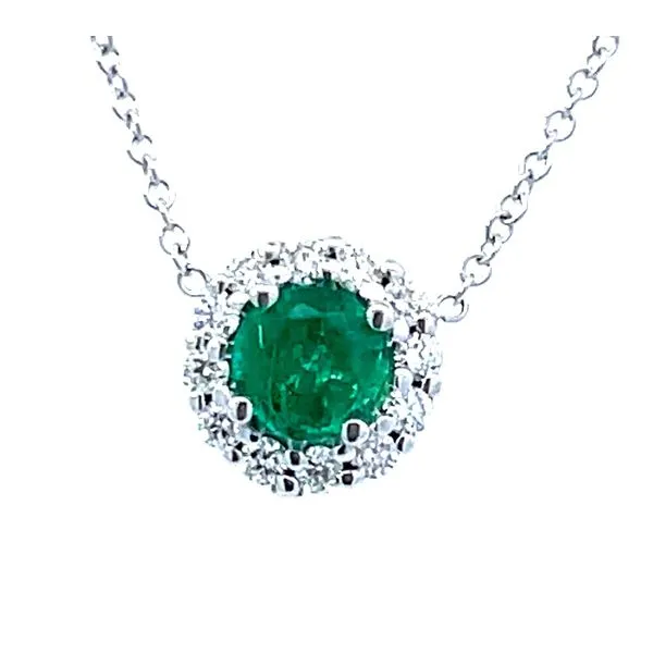 18ktw Emerald & Diamond Halo Pendant Charles Frederick Jewelers Chelmsford, MA