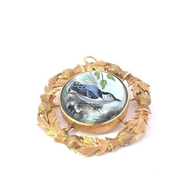 14K Yellow Gold  Mother Of Pearl And Enamel Bird Pin/Charm Charles Frederick Jewelers Chelmsford, MA