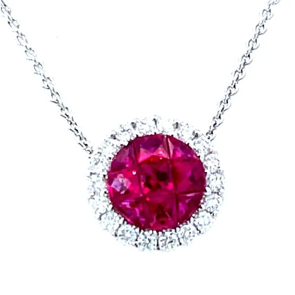 18kw Invisible Set French Cut Ruby Pendant Charles Frederick Jewelers Chelmsford, MA