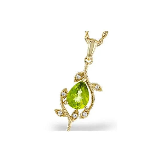 14KY 1.16ct Peridot and Diamond Pendant 1.21ctw