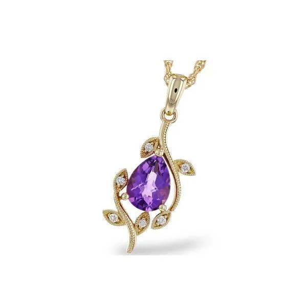 14KY 0.88ct Pear Shape Amethyst and Diamond Pendant 0.93ctw