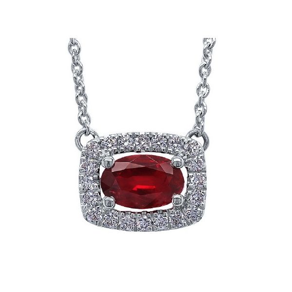 18K White Gold 0.47ct Ruby and Diamond pendant with Chain Round Diamonds 20d=.14tw GH/VS2-SI1 Charles Frederick Jewelers Chelmsford, MA
