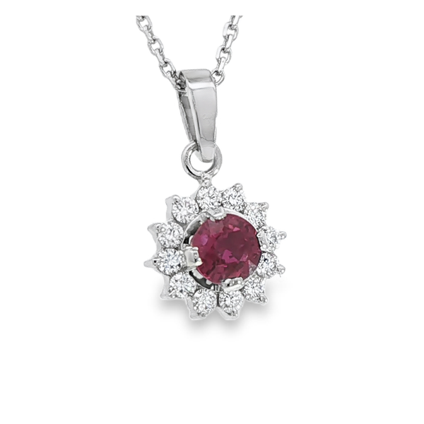 .46ct Halo Ruby and Diamond Pendant Image 2 Charles Frederick Jewelers Chelmsford, MA