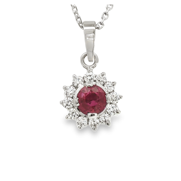 .46ct Halo Ruby and Diamond Pendant Charles Frederick Jewelers Chelmsford, MA