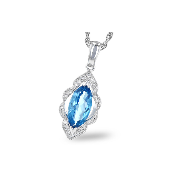 14KW 1.26ct Blue Topaz and 1.37ctw Diamond Pendant 18in Charles Frederick Jewelers Chelmsford, MA