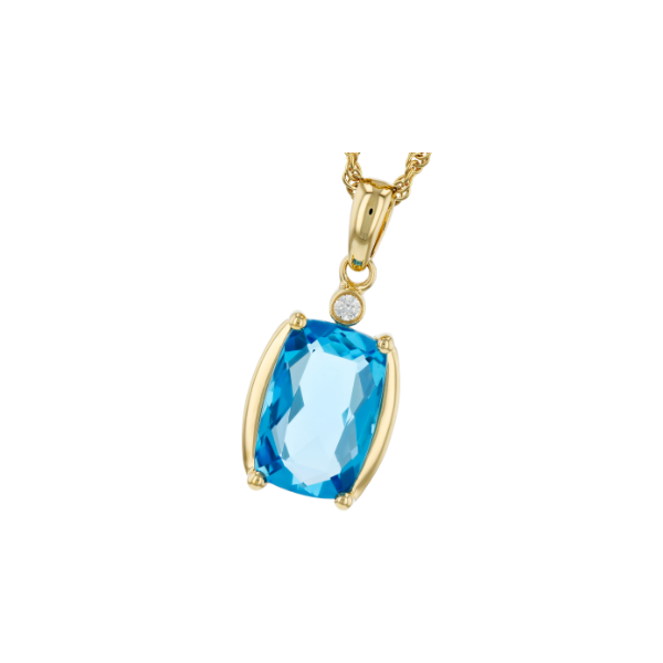 14KY 2.88ct E, Cushion Cut Blue Topaz and 0.02ct Diamond Pendant 18in Charles Frederick Jewelers Chelmsford, MA