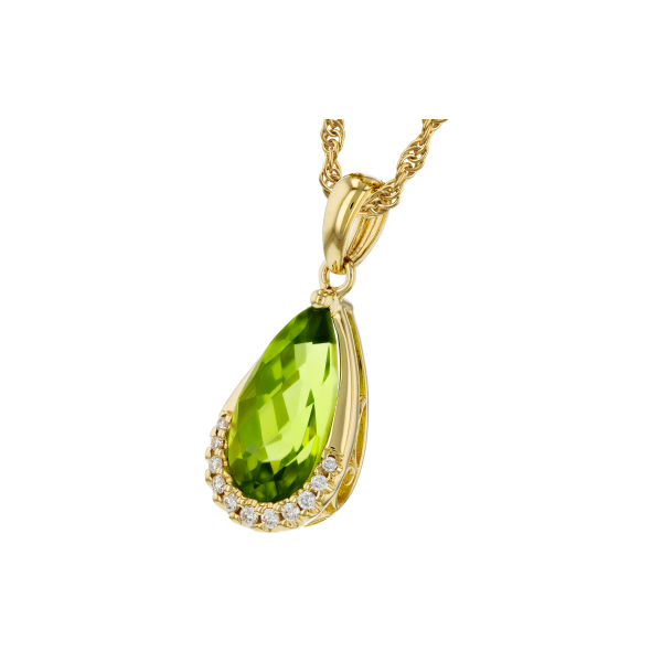 14KY 1.94ct Pear Shape Peridot and 0.06ct Diamond Pendant 18in Image 2 Charles Frederick Jewelers Chelmsford, MA