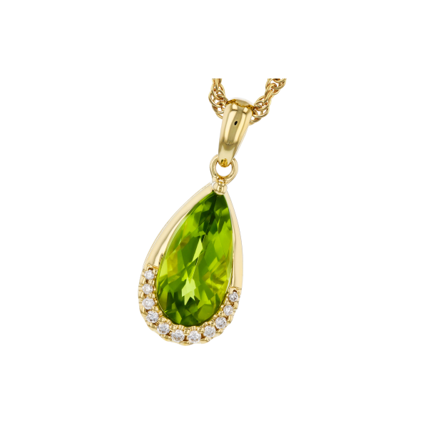 14KY 1.94ct Pear Shape Peridot and 0.06ct Diamond Pendant 18in Charles Frederick Jewelers Chelmsford, MA