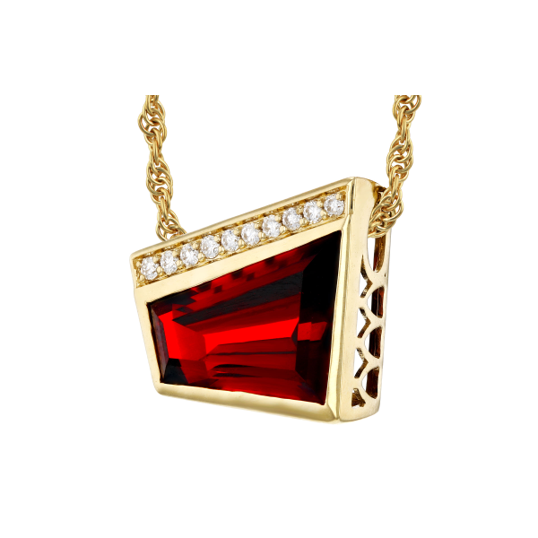 14KY 3.92ct Garnet and 0.08ct Diamond Pendant 18in Image 2 Charles Frederick Jewelers Chelmsford, MA