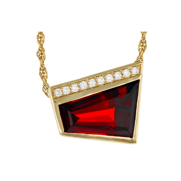 14KY 3.92ct Garnet and 0.08ct Diamond Pendant 18in Charles Frederick Jewelers Chelmsford, MA