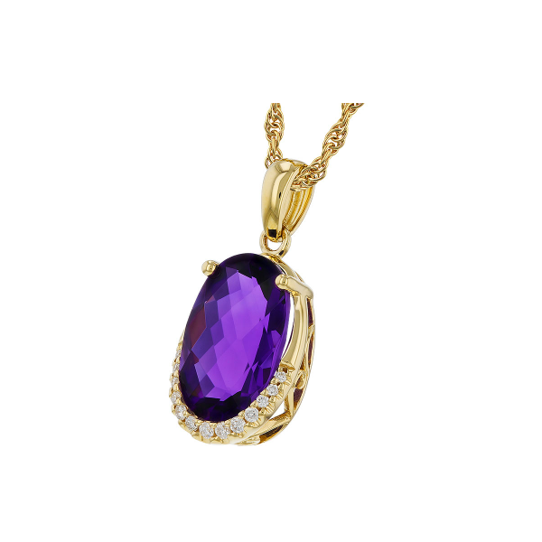 14KY 2.70ct Oval Amethyst and .06ct Diamond Pendant 18in Image 2 Charles Frederick Jewelers Chelmsford, MA