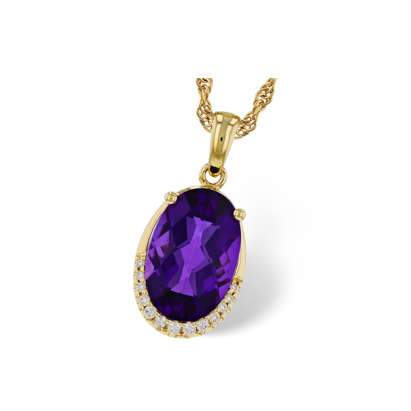 14KY 2.70ct Oval Amethyst and .06ct Diamond Pendant 18in Charles Frederick Jewelers Chelmsford, MA