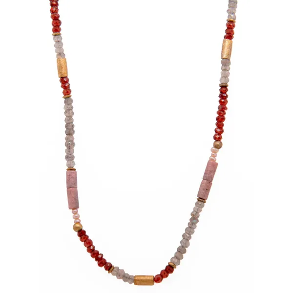 Joyla Labradorite, Garnet, Rhodonite and Natural Pearl 24k Vermeil Necklace Charles Frederick Jewelers Chelmsford, MA