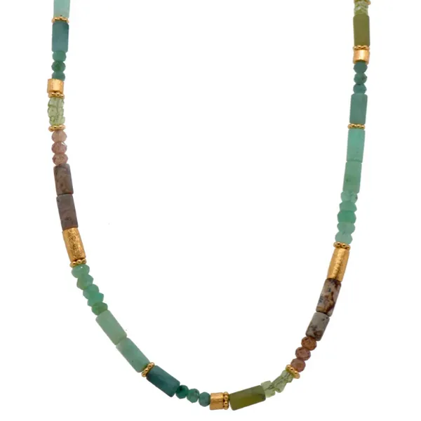 Joyla Chrysoprase, Amazonite, Jasper, Emerald, Vesuvian, and Peridot 24k Vermeil Necklace Charles Frederick Jewelers Chelmsford, MA