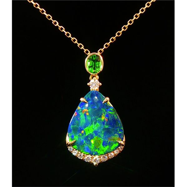3.03ct Opal, Tsavorite, and Diamond Necklace Charles Frederick Jewelers Chelmsford, MA