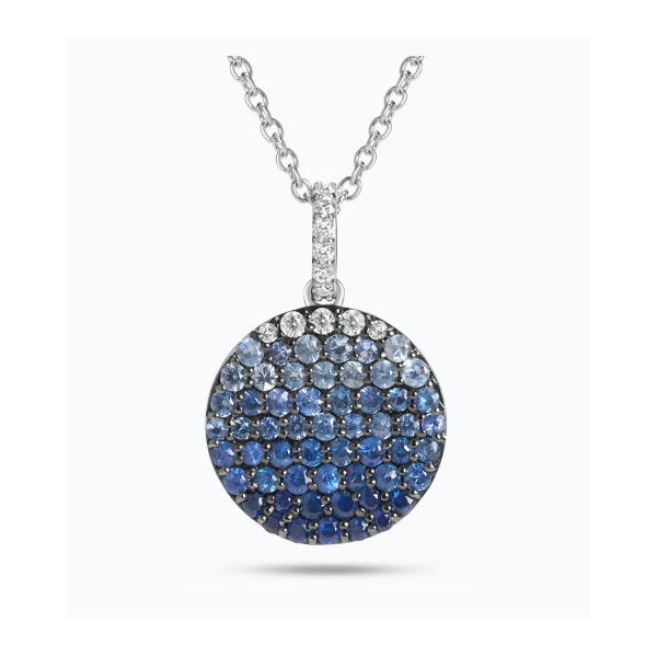 .72ctw Ombre Sapphire and Diamond Necklace Charles Frederick Jewelers Chelmsford, MA