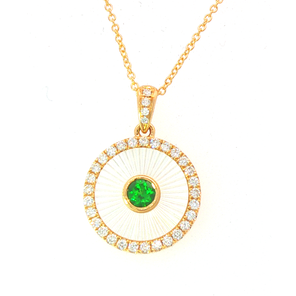 18Kty Tsavorite & Diamond With Carved Mother Of Pearl 18