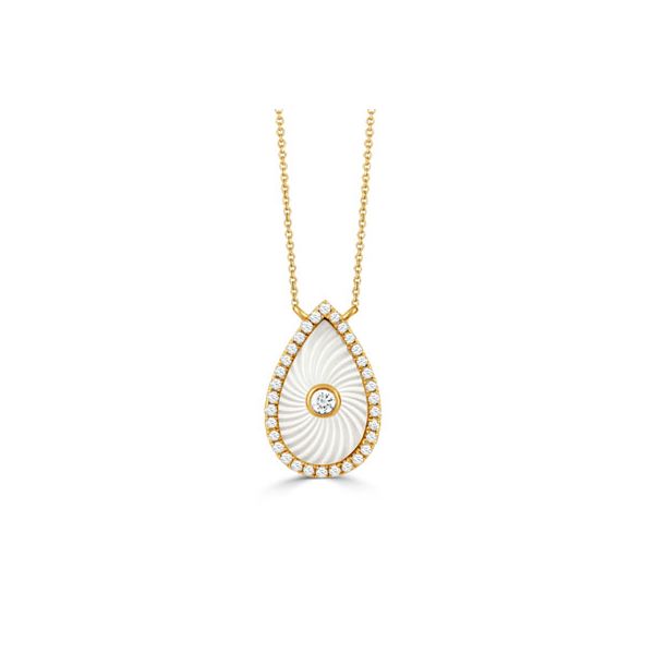 18KY Diamond Necklace With Carved White Mother Of Pearl Charles Frederick Jewelers Chelmsford, MA