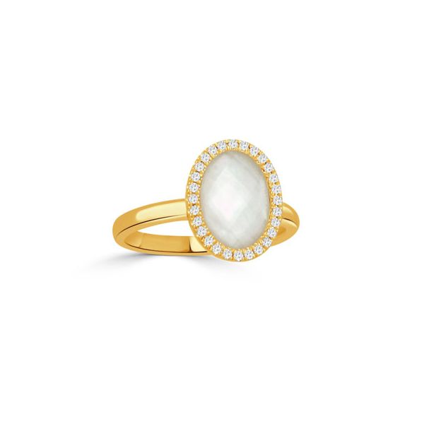 18KY Diamond MOP Ring With Clear Quartz Over White Mother Of Pearl Charles Frederick Jewelers Chelmsford, MA