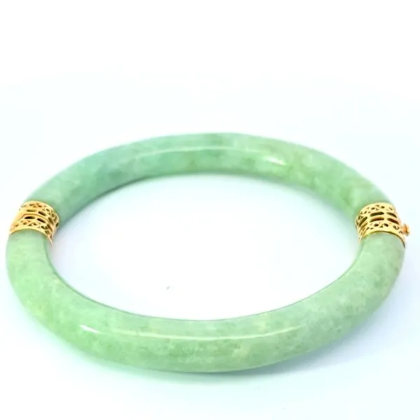 Estate 14K Yellow Gold Jade Bangle Bracelet 8 Inch Retail$1,495 Charles Frederick Jewelers Chelmsford, MA