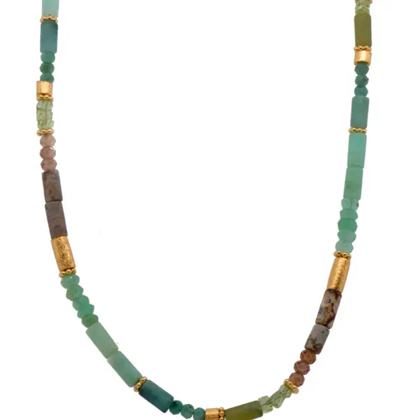 Joyla Chrysoprase, Amazonite, Jasper, Emerald, Vesuvian, and Peridot 24k Vermeil Bracelet Charles Frederick Jewelers Chelmsford, MA