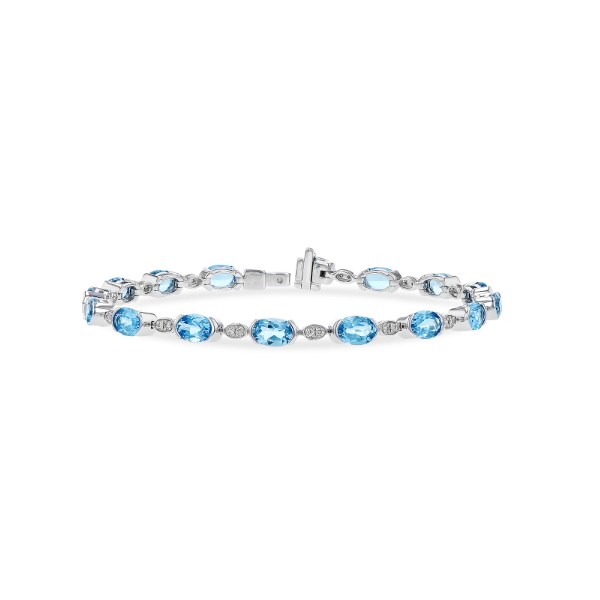14KW 7.80ct Swiss Blue Topaz and 0.16ct Diamond Bracelet Charles Frederick Jewelers Chelmsford, MA