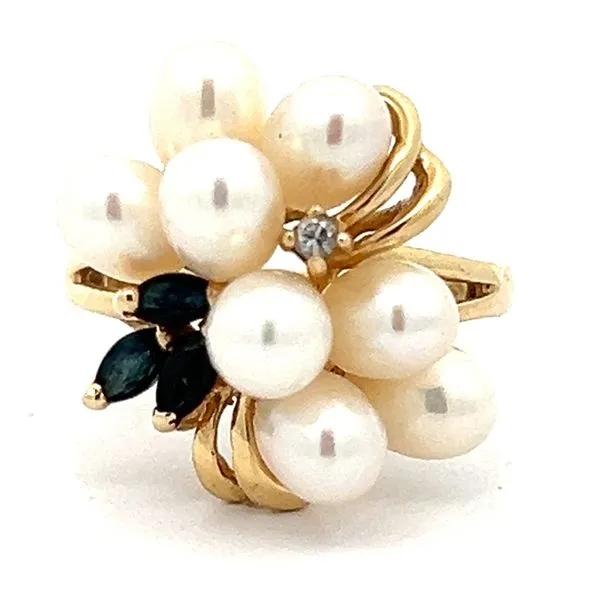 14KY Pearl, Sapphire And Diamond Ring