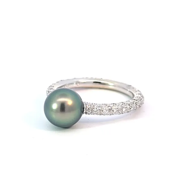18K White Gold Diamond Cluster And Tahitian Pearl Ring SZ 6