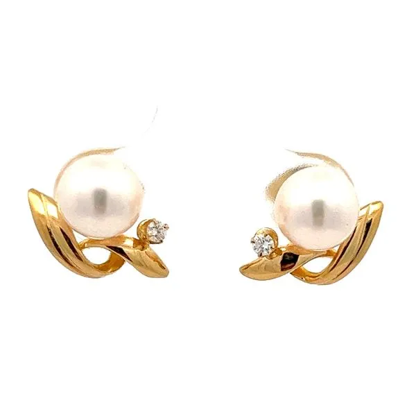18KY 6.5mm Cultured Salt Water Pearl And . 08ctw Diamond ...