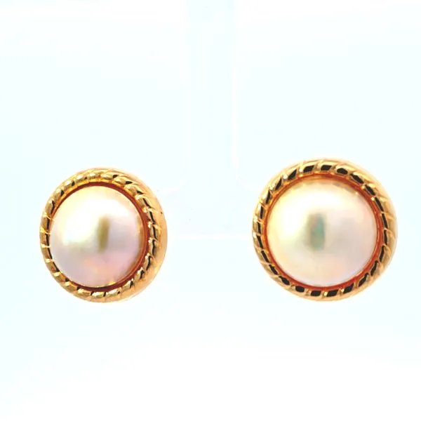 Estate- 14KY Large Mabe Pearl Earrings-6.8 Grams